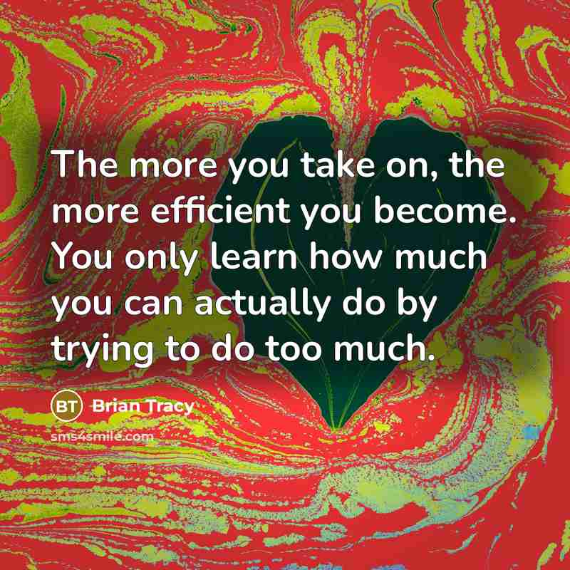 “The more you take on, the more efficient you become. You only learn how much you can actually do by trying to do too much.” quote by Brian Tracy
