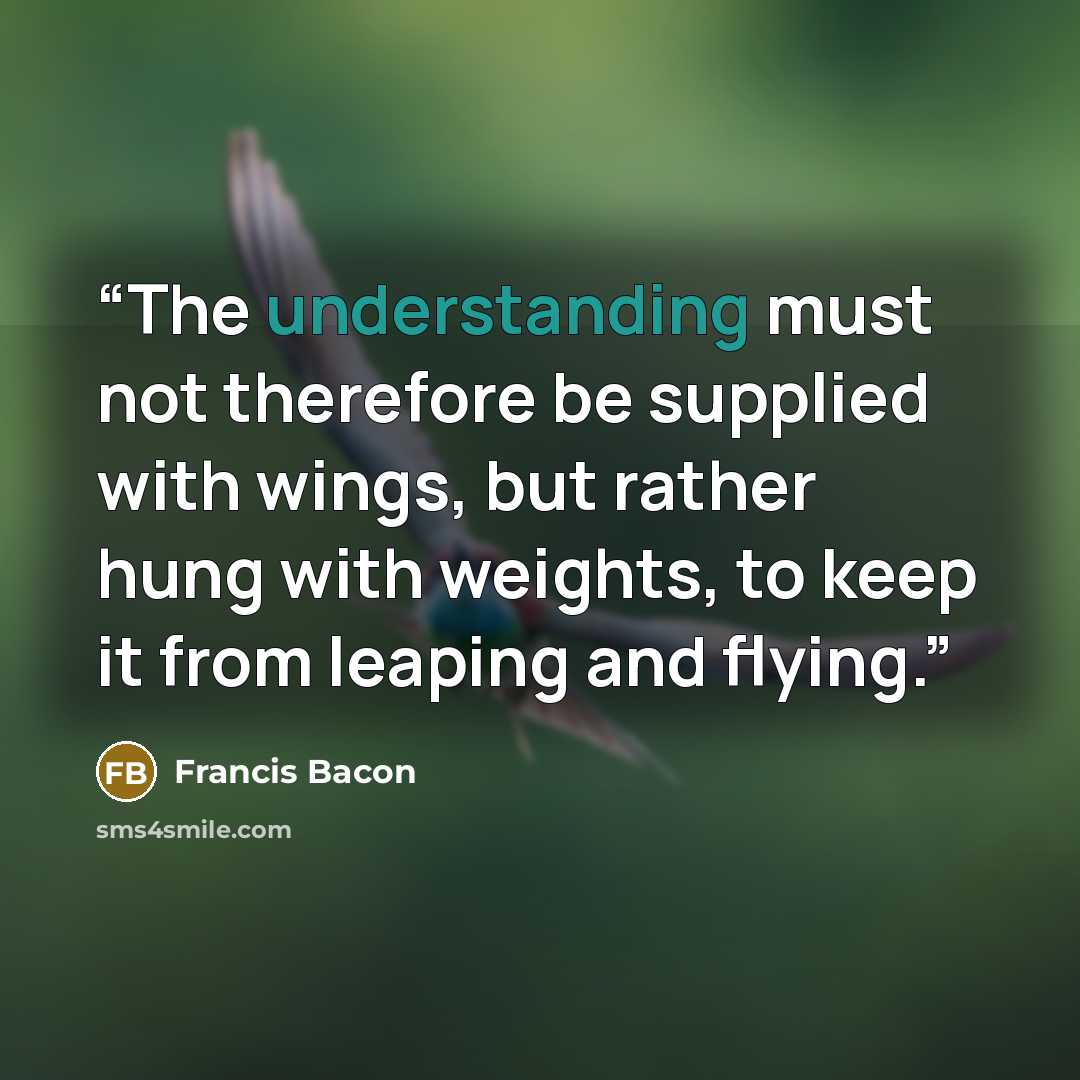“The understanding must not therefore be supplied with wings, but rather hung with weights, to keep it from leaping and flying.” quote by Francis Bacon