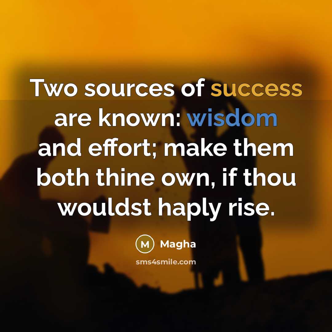 “Two sources of success are known: wisdom and effort; make them both thine own, if thou wouldst haply rise.” quote by Magha