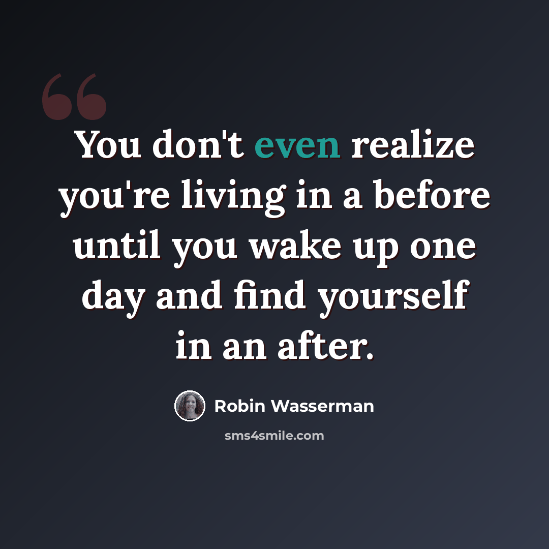 “You don't even realize you're living in a before until you wake up one day and find yourself in an after.” quote by Robin Wasserman