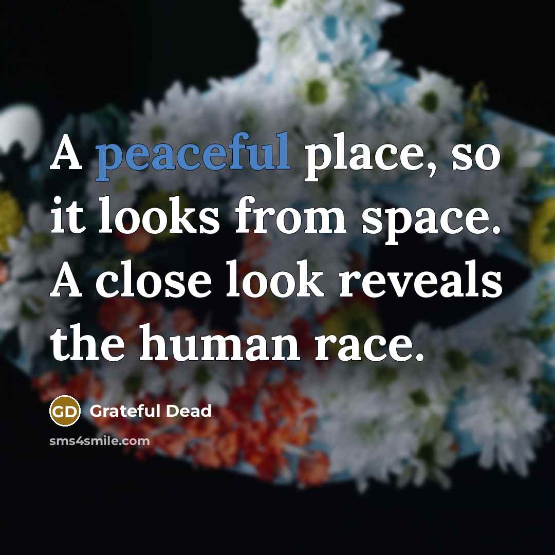 “A peaceful place, so it looks from space. A close look reveals the human race.” quote by Grateful Dead