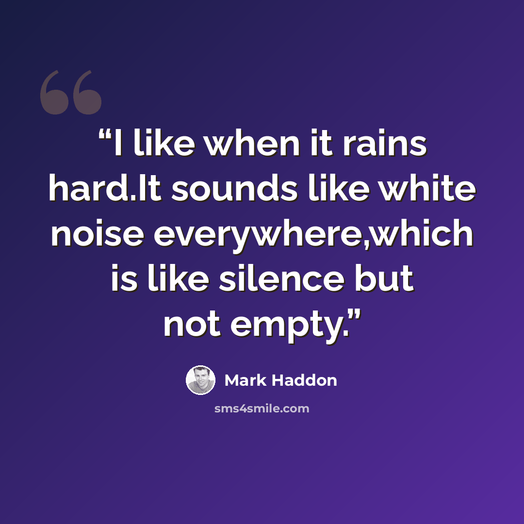 “I like when it rains hard.It sounds like white noise everywhere,which is like silence but not empty.” quote by Mark Haddon