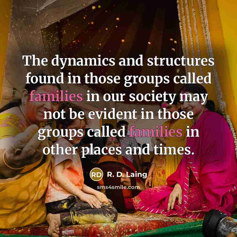 “The dynamics and structures found in those groups called families in our society may not be evident in those groups called families in other places and times.” quote by R. D. Laing