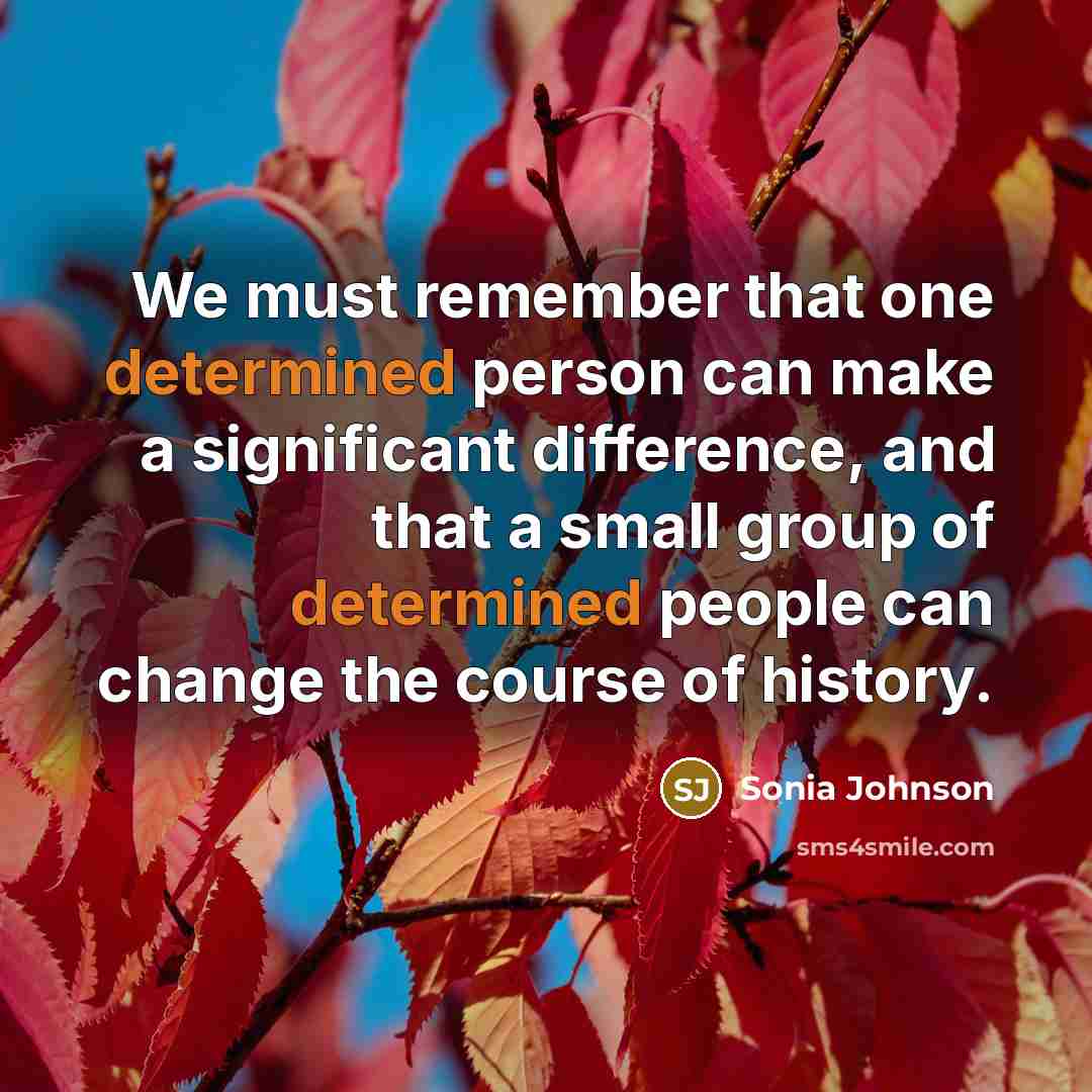 “We must remember that one determined person can make a significant difference, and that a small group of determined people can change the course of history.” quote by Sonia Johnson