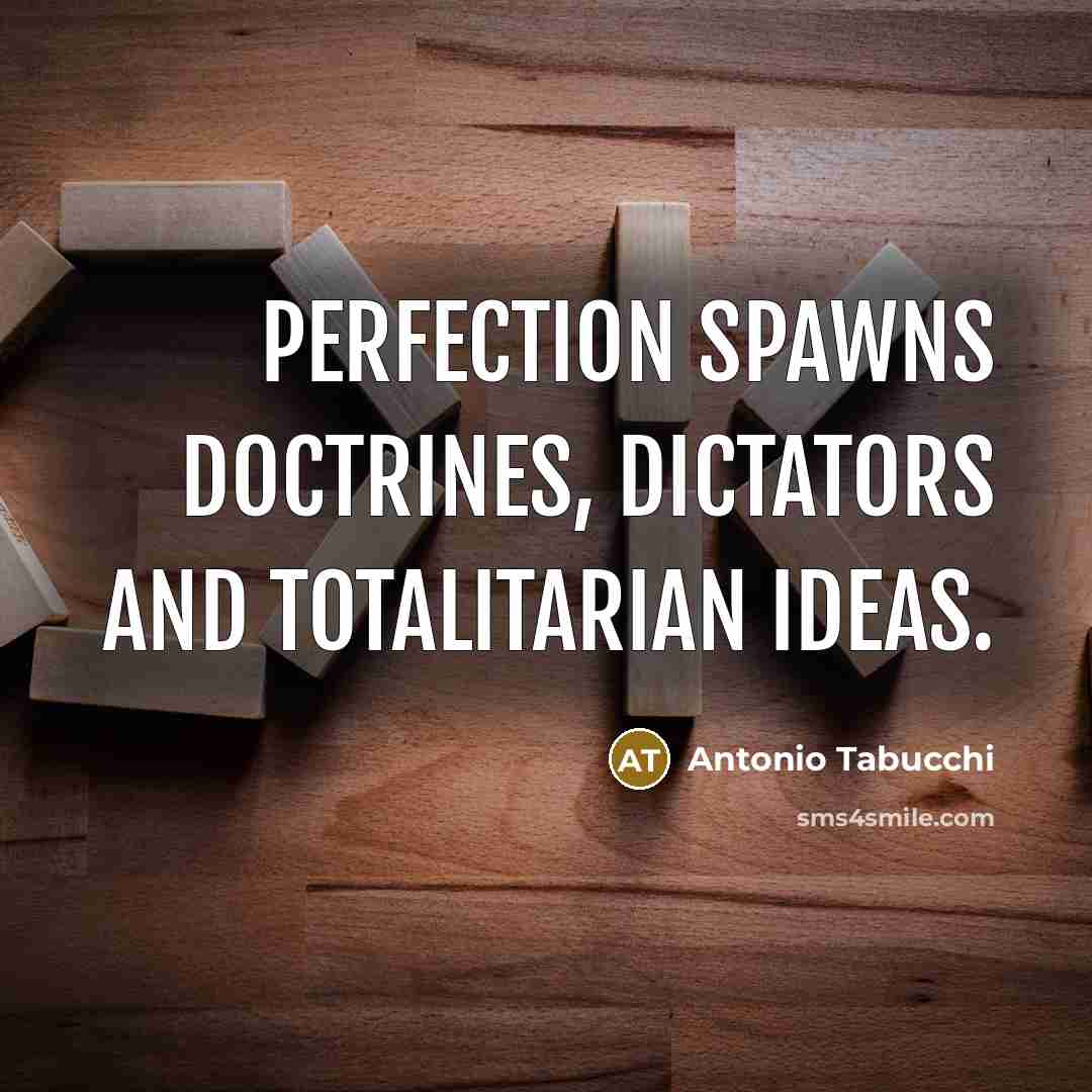 “Perfection spawns doctrines, dictators and totalitarian ideas.” quote by Antonio Tabucchi