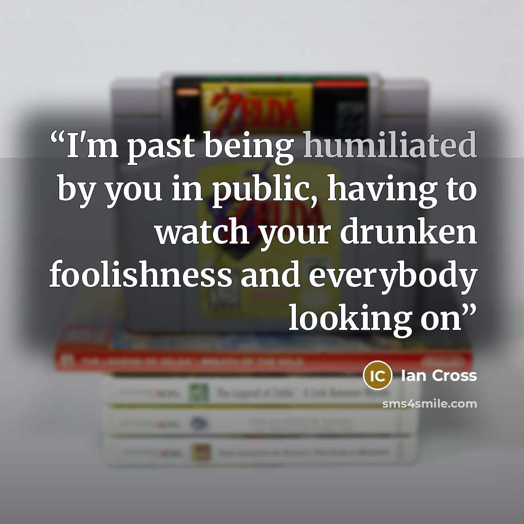 “I'm past being humiliated by you in public, having to watch your drunken foolishness and everybody looking on” quote by Ian Cross