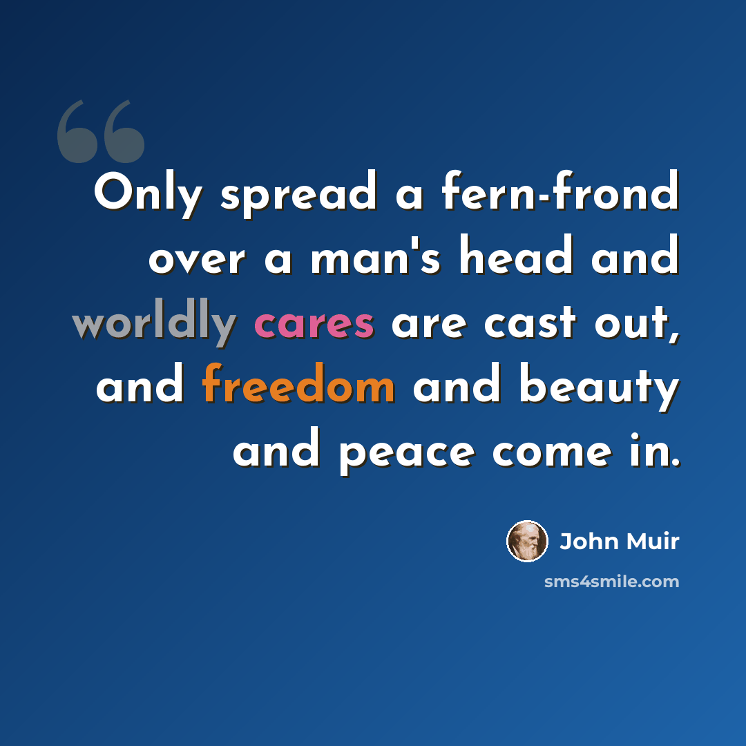 “Only spread a fern-frond over a man's head and worldly cares are cast out, and freedom and beauty and peace come in.” quote by John Muir