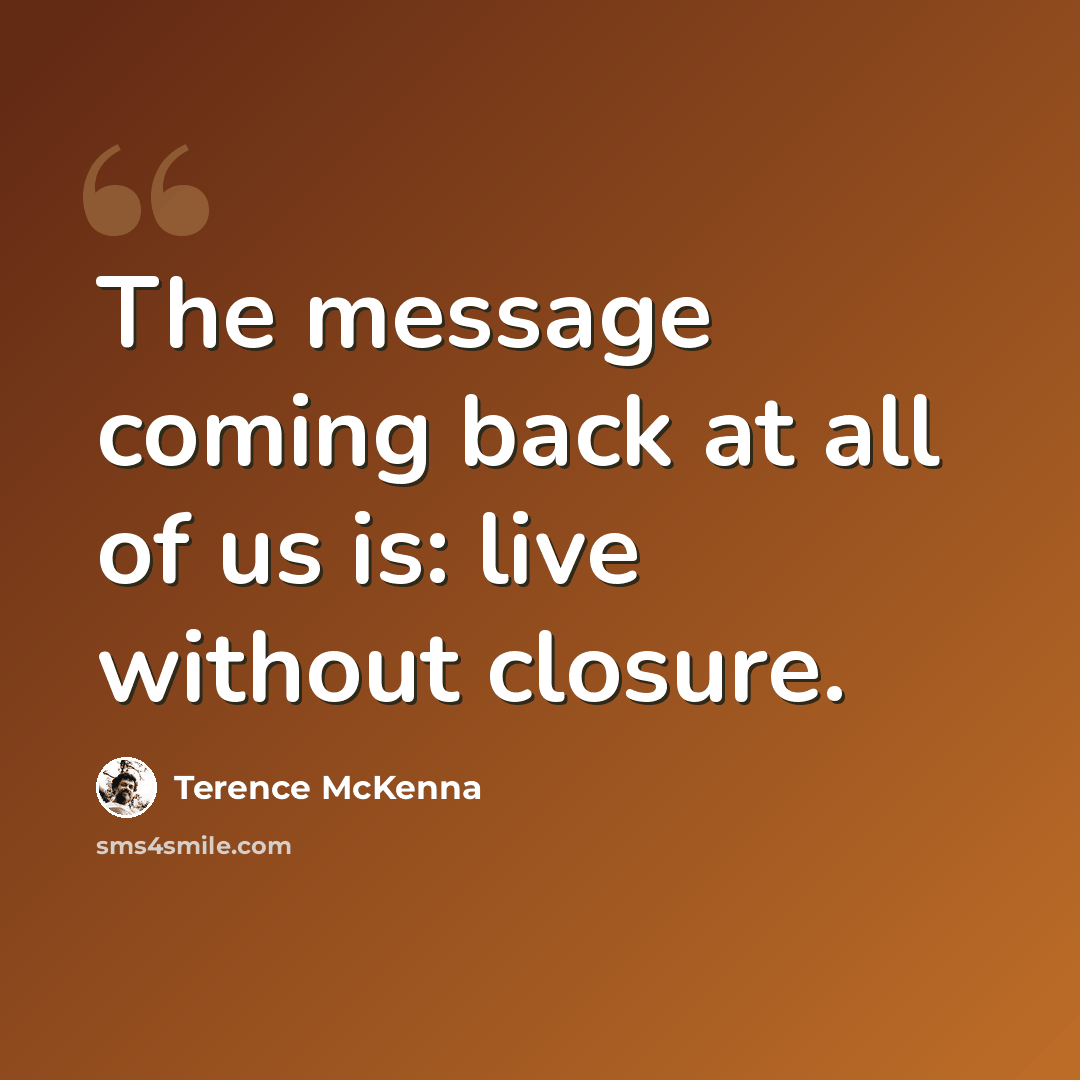 “The message coming back at all of us is: live without closure.” quote by Terence McKenna