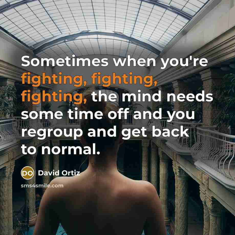 “Sometimes when you're fighting, fighting, fighting, the mind needs some time off and you regroup and get back to normal.” quote by David Ortiz