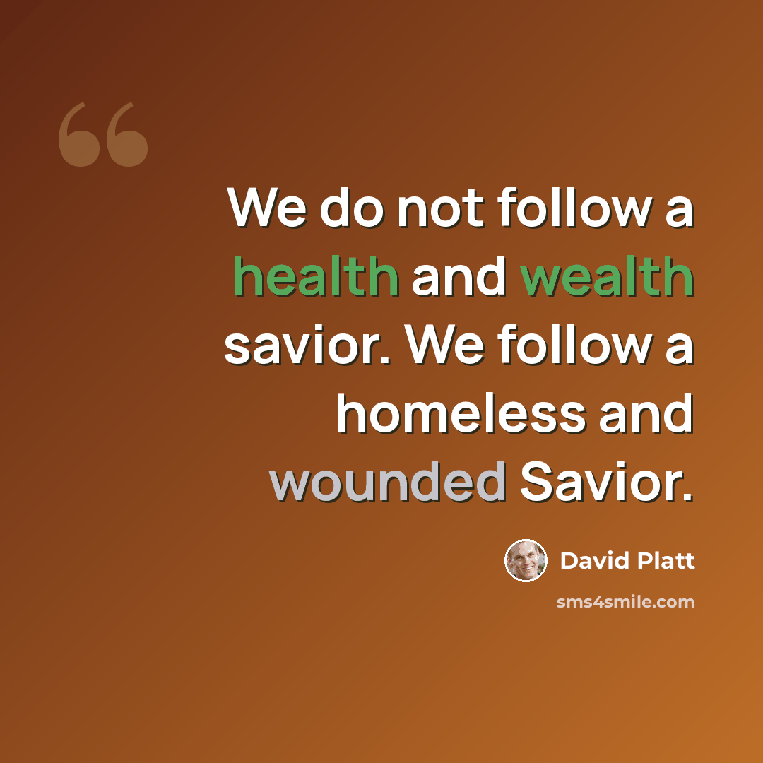 “We do not follow a health and wealth savior. We follow a homeless and wounded Savior.” quote by David Platt