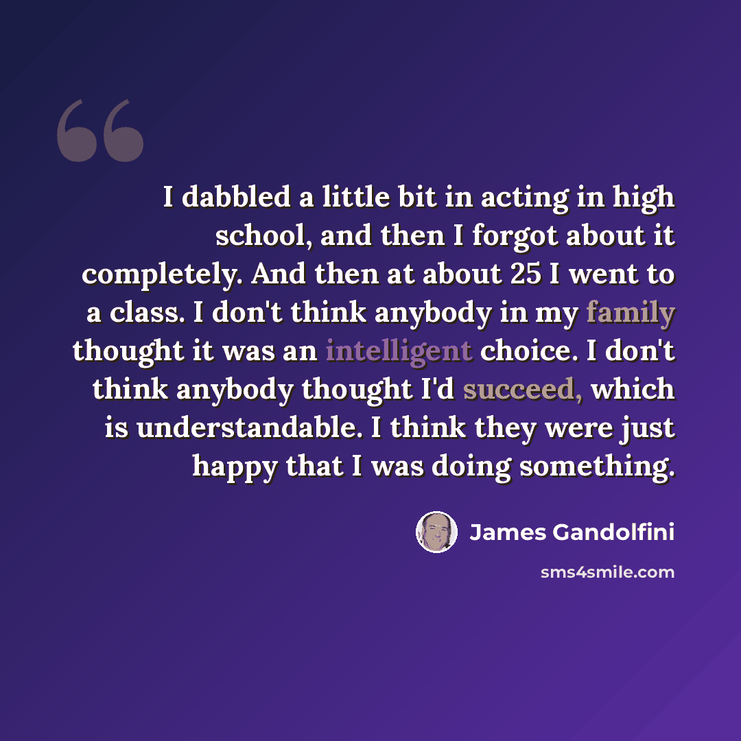 “I dabbled a little bit in acting in high school, and then I forgot about it completely. And then at about 25 I went to a class. I don't think anybody in my family thought it was an intelligent choice. I don't think anybody thought I'd succeed, which is understandable. I think they were just happy…” quote by James Gandolfini