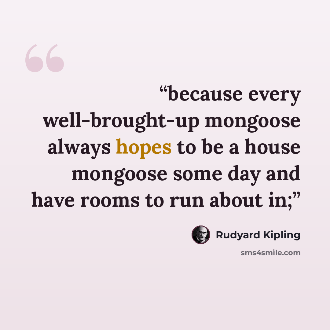 “because every well-brought-up mongoose always hopes to be a house mongoose some day and have rooms to run about in;” quote by Rudyard Kipling