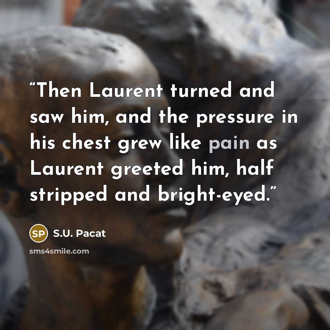 “Then Laurent turned and saw him, and the pressure in his chest grew like pain as Laurent greeted him, half stripped and bright-eyed.” quote by S.U. Pacat