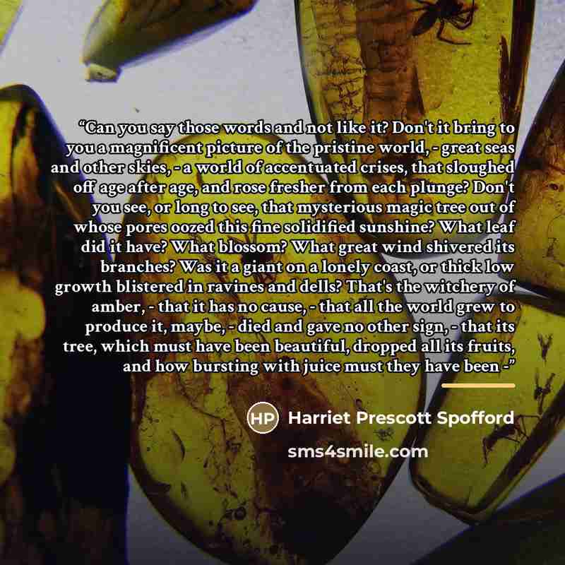 “Can you say those words and not like it? Don't it bring to you a magnificent picture of the pristine world, - great seas and other skies, - a world of accentuated crises, that sloughed off age after age, and rose fresher from each plunge? Don't you see, or long to see, that mysterious magic tree…” quote by Harriet Prescott Spofford