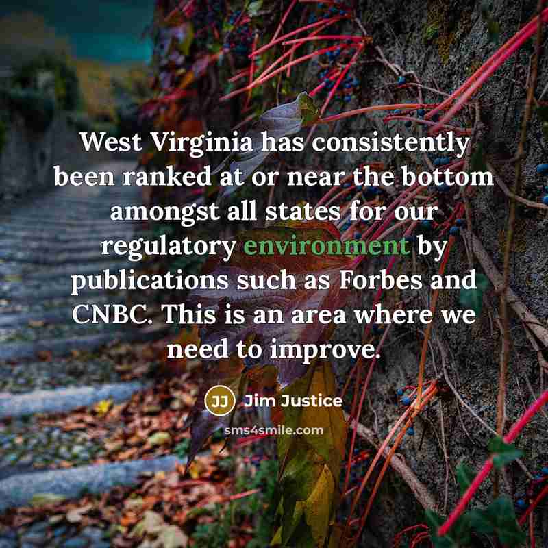 “West Virginia has consistently been ranked at or near the bottom amongst all states for our regulatory environment by publications such as Forbes and CNBC. This is an area where we need to improve.” quote by Jim Justice