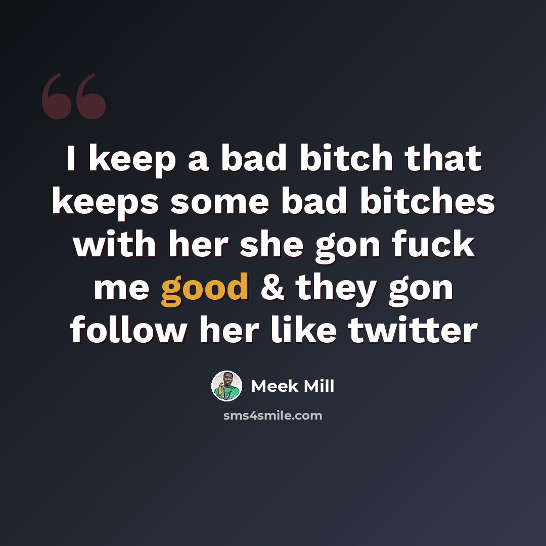 “I keep a bad bitch that keeps some bad bitches with her she gon fuck me good & they gon follow her like twitter” quote by Meek Mill