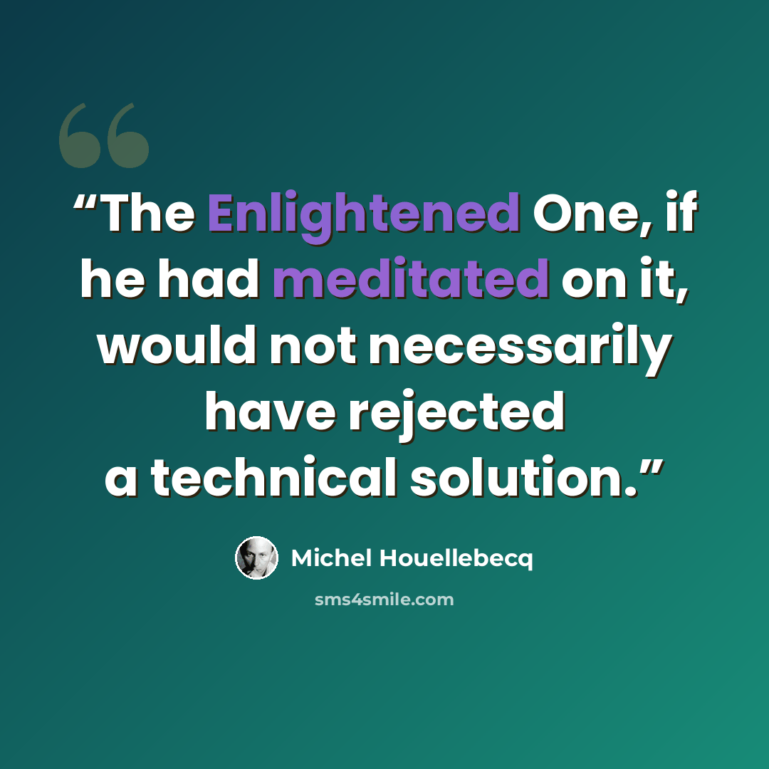 “The Enlightened One, if he had meditated on it, would not necessarily have rejected a technical solution.” quote by Michel Houellebecq