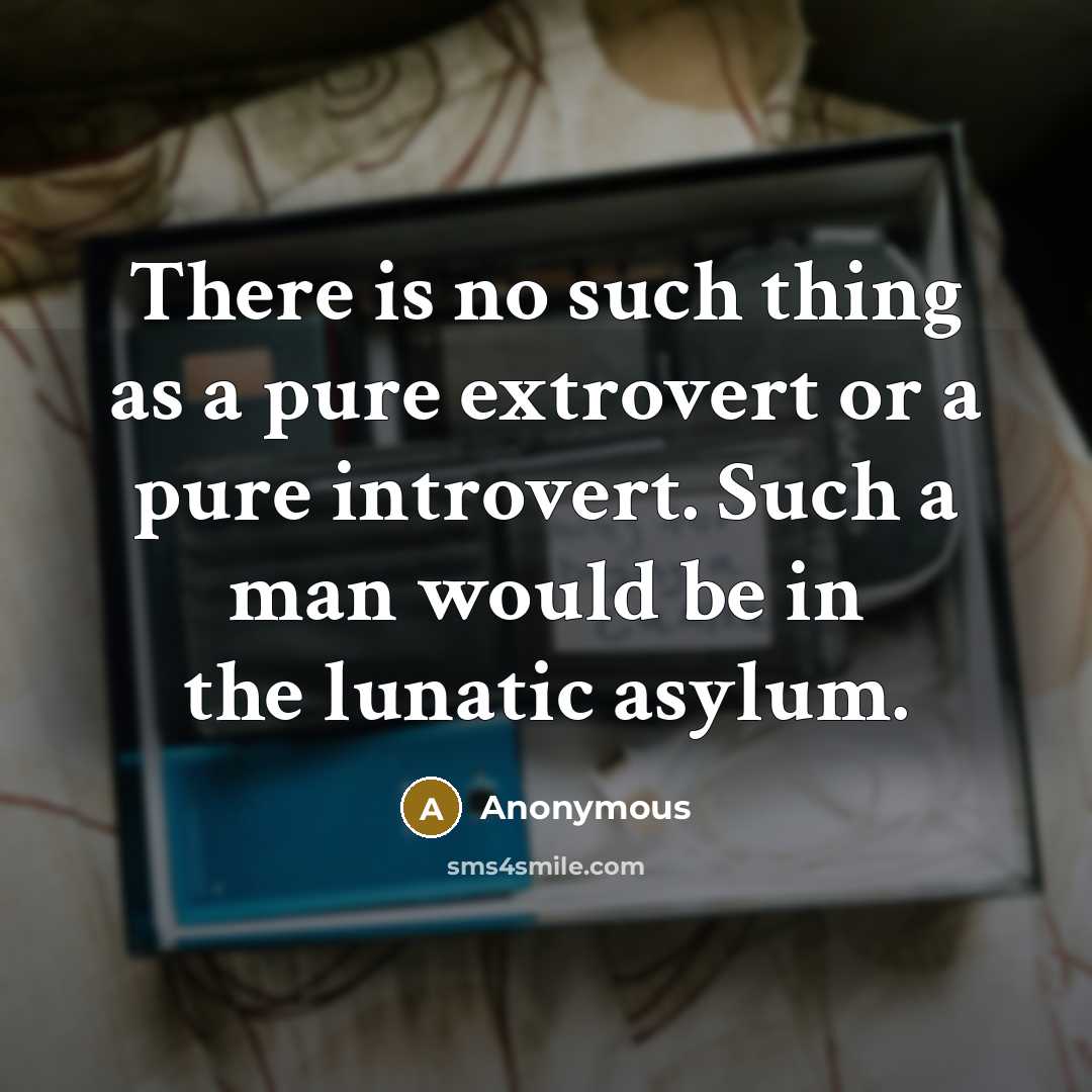 “There is no such thing as a pure extrovert or a pure introvert. Such a man would be in the lunatic asylum.” quote by Anonymous
