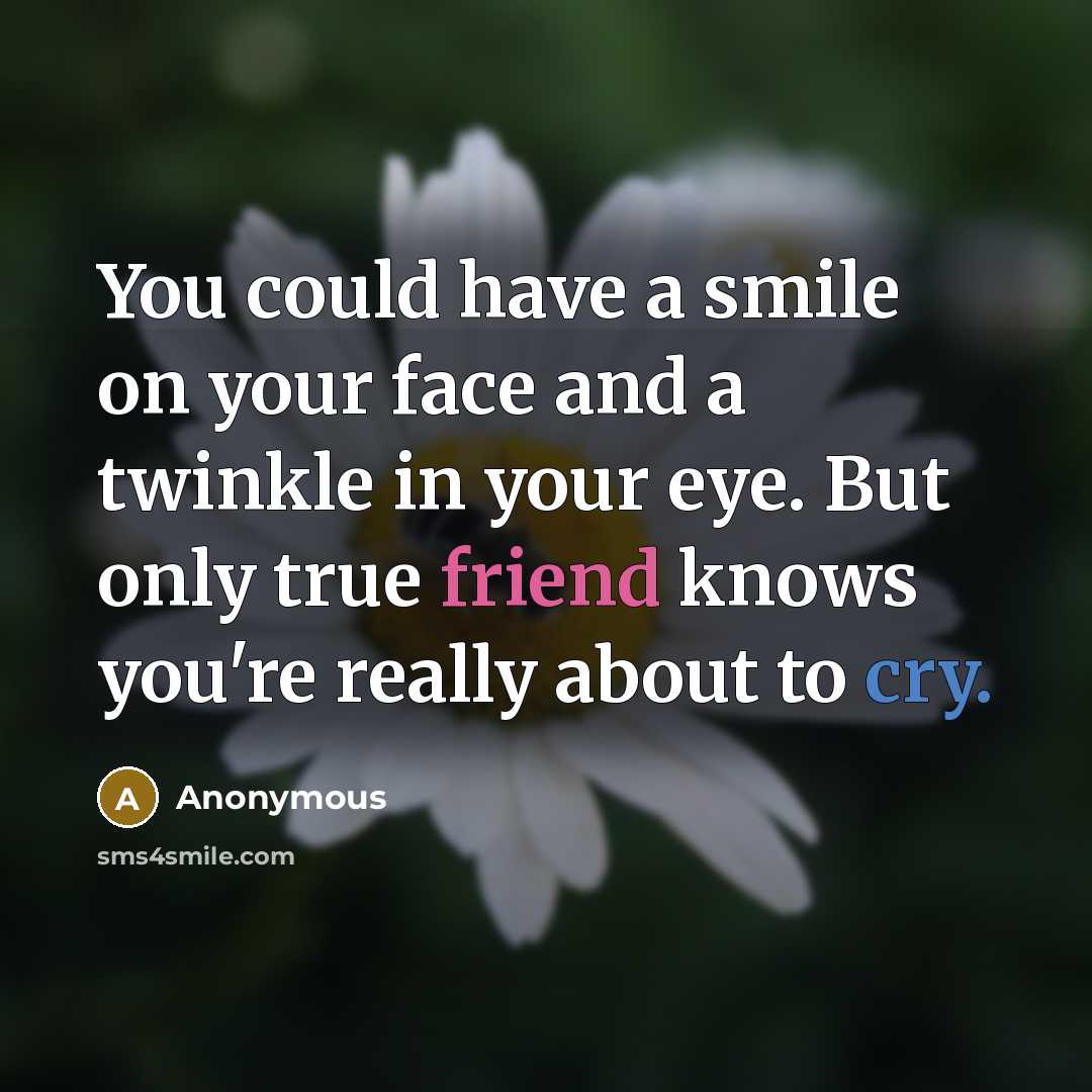 “You could have a smile on your face and a twinkle in your eye. But only true friend knows you're really about to cry.” quote by Anonymous