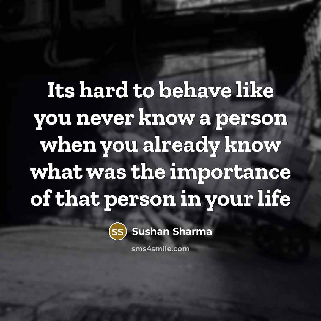 “Its hard to behave like you never know a person when you already know what was the importance of that person in your life” quote by Sushan Sharma