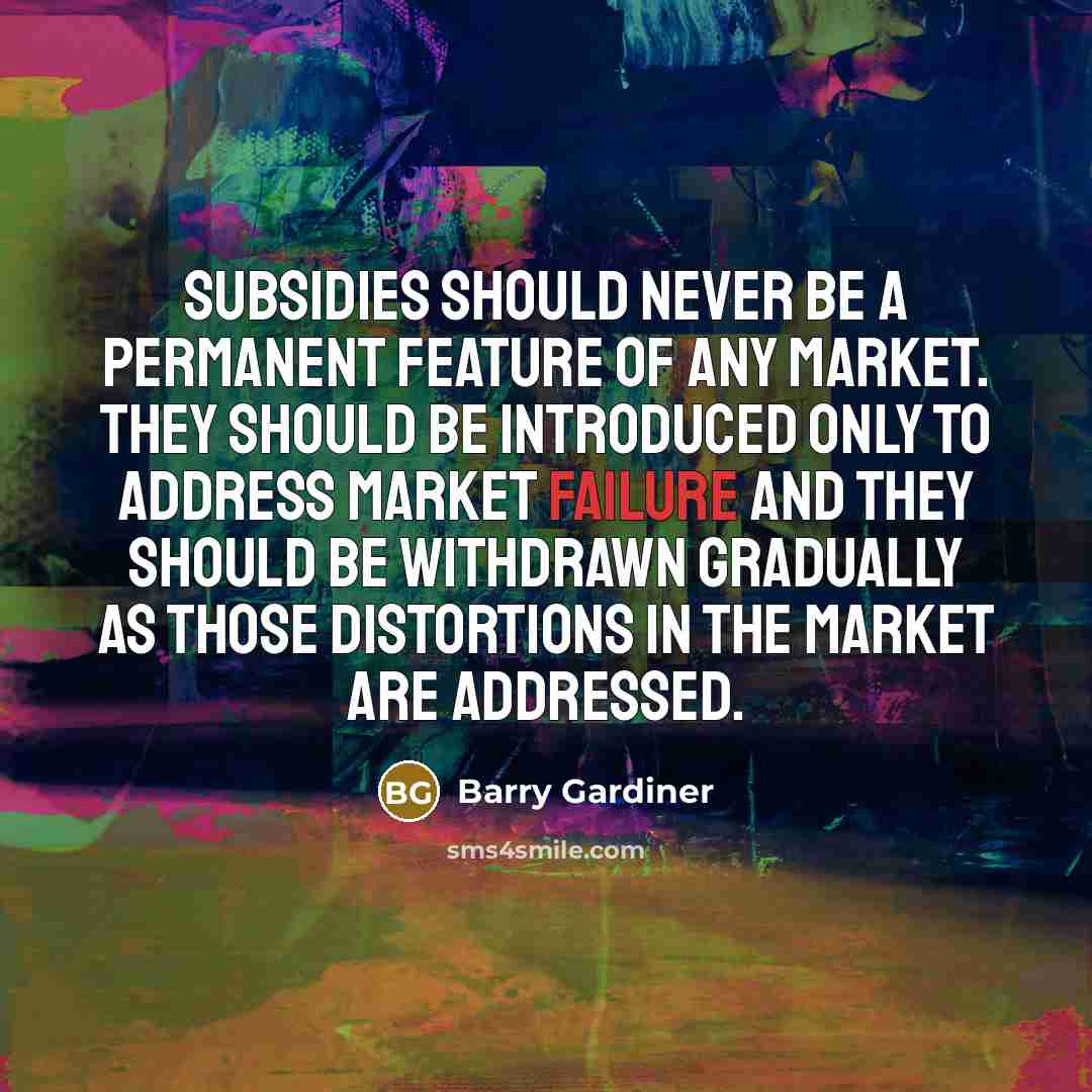 “Subsidies should never be a permanent feature of any market. They should be introduced only to address market failure and they should be withdrawn gradually as those distortions in the market are addressed.” quote by Barry Gardiner