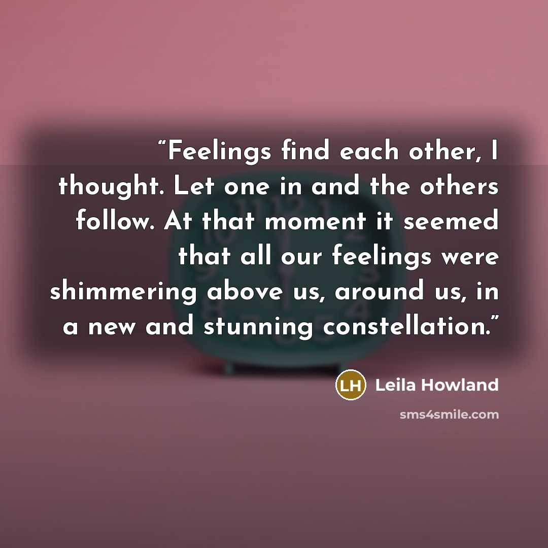 “Feelings find each other, I thought. Let one in and the others follow. At that moment it seemed that all our feelings were shimmering above us, around us, in a new and stunning constellation.” quote by Leila Howland