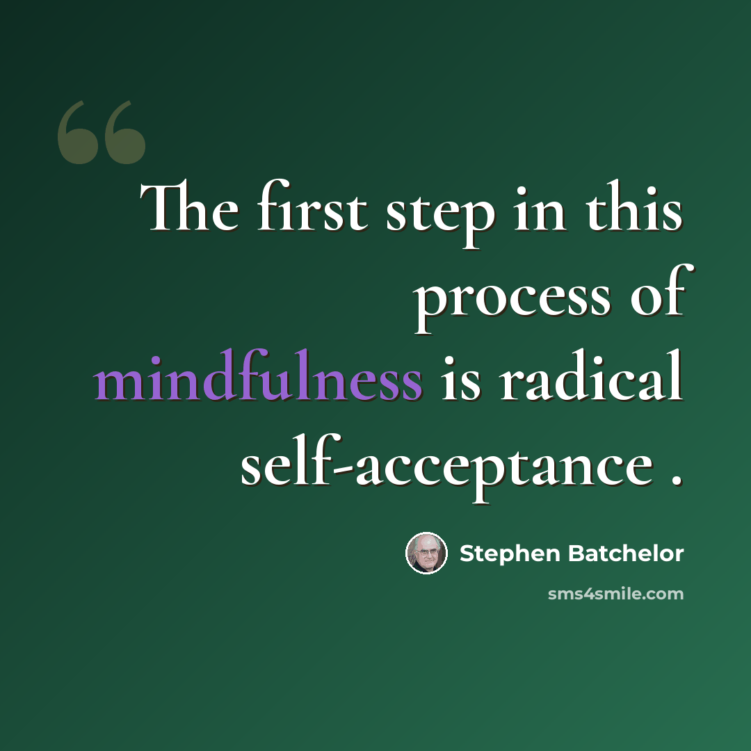 “The first step in this process of mindfulness is radical self-acceptance .” quote by Stephen Batchelor
