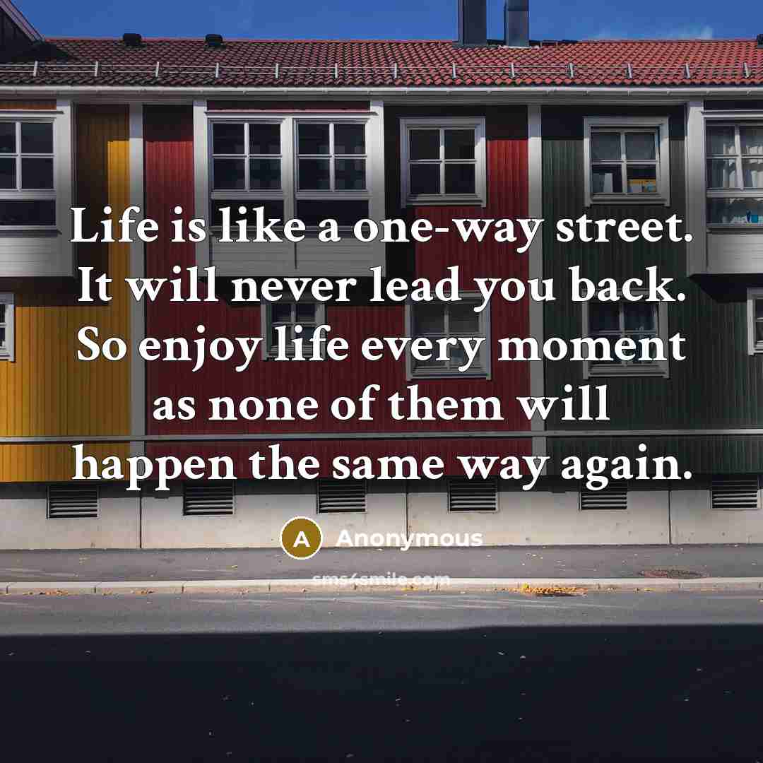 “Life is like a one-way street. It will never lead you back. So enjoy life every moment as none of them will happen the same way again.” quote by Anonymous