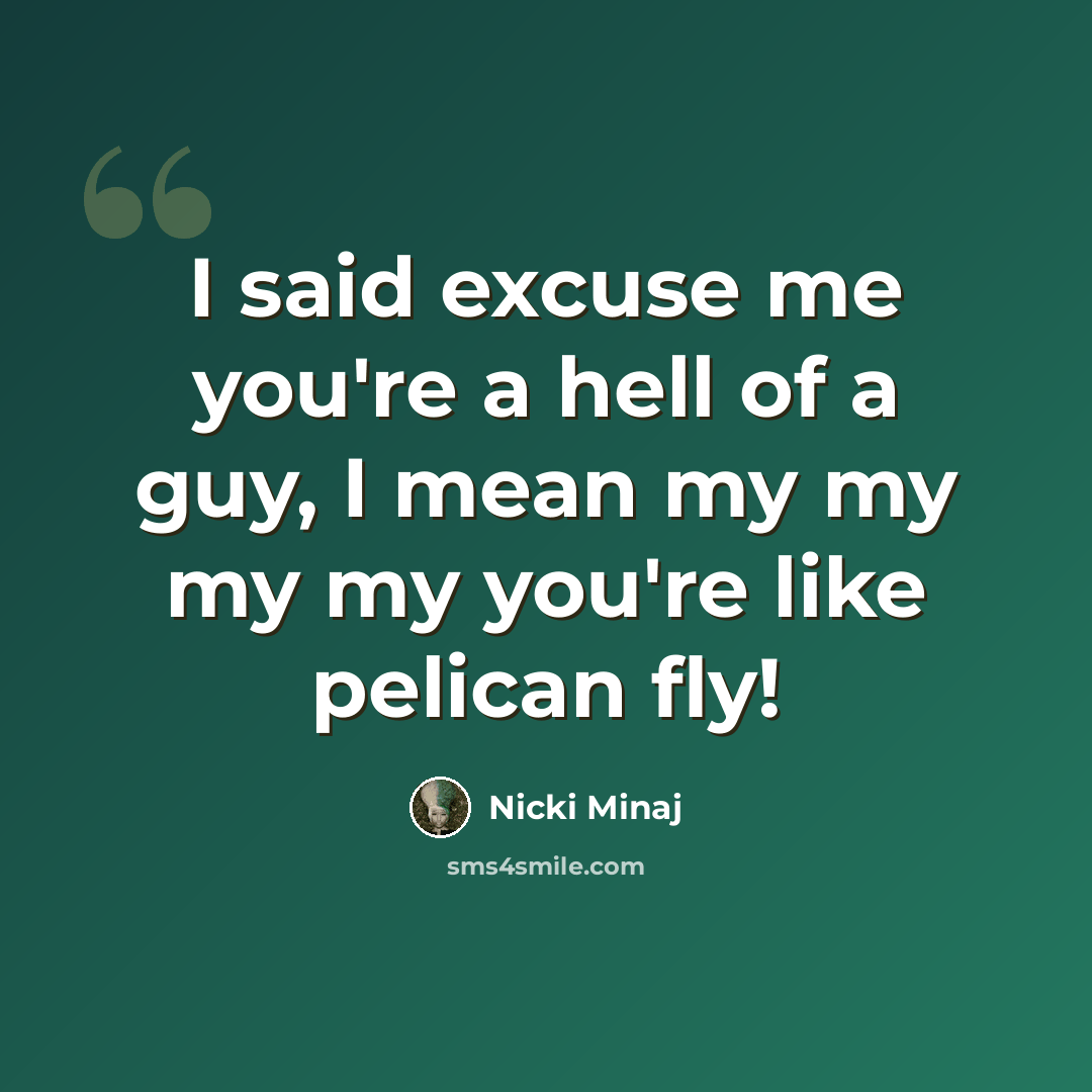 “I said excuse me you're a hell of a guy, I mean my my my my you're like pelican fly!” quote by Nicki Minaj