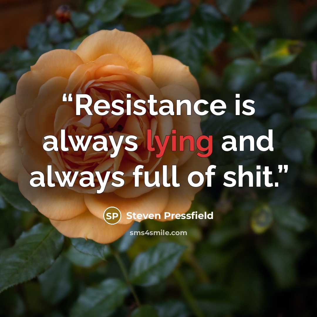 “Resistance is always lying and always full of shit.” quote by Steven Pressfield