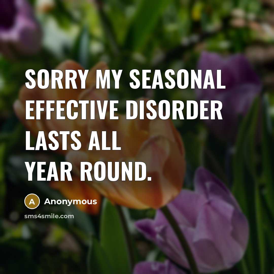“Sorry my seasonal effective disorder lasts all year round.” quote by Anonymous