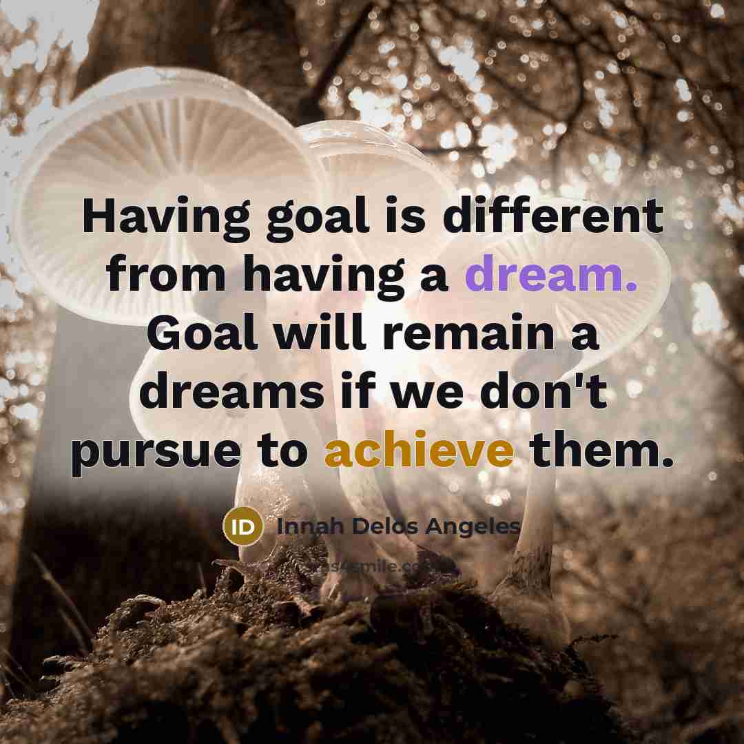 “Having goal is different from having a dream. Goal will remain a dreams if we don't pursue to achieve them.” quote by Innah Delos Angeles