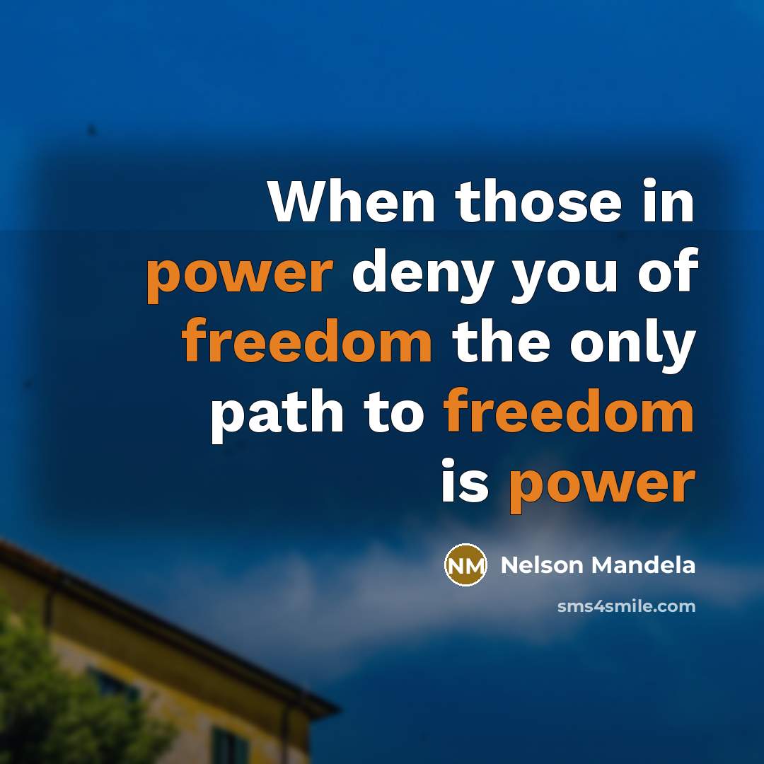 “When those in power deny you of freedom the only path to freedom is power” quote by Nelson Mandela