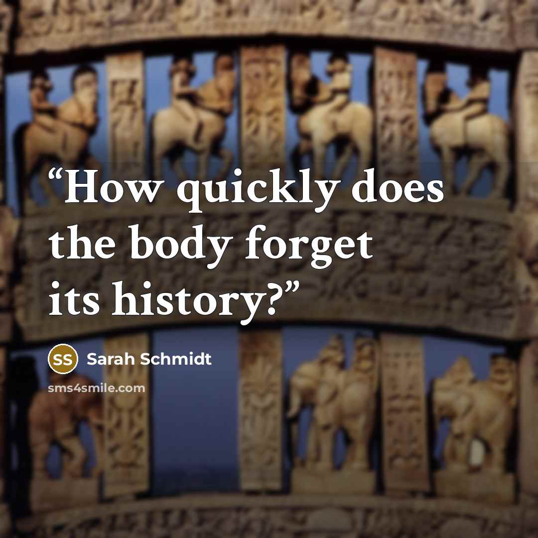 “How quickly does the body forget its history?” quote by Sarah Schmidt