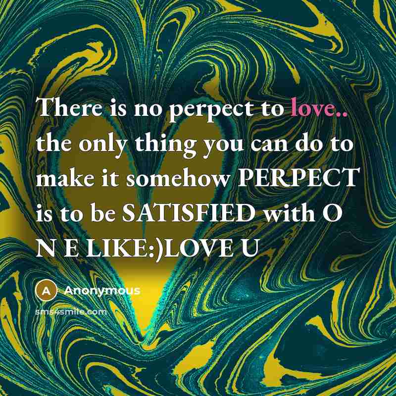 “There is no perpect to love.. the only thing you can do to make it somehow PERPECT is to be SATISFIED with O N E LIKE:)LOVE U” quote by Anonymous