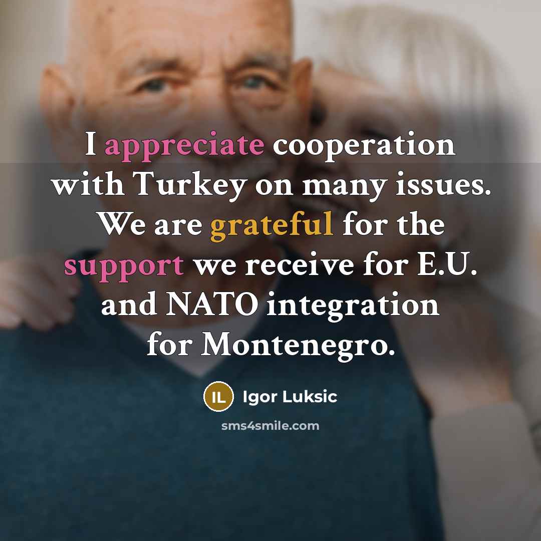 “I appreciate cooperation with Turkey on many issues. We are grateful for the support we receive for E.U. and NATO integration for Montenegro.” quote by Igor Luksic