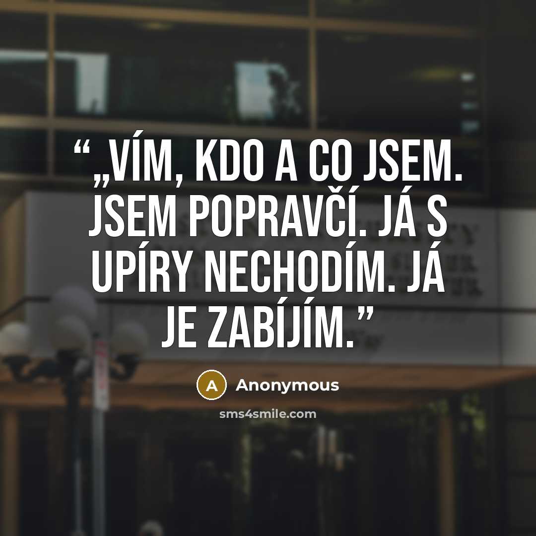 “„Vím, kdo a co jsem. Jsem Popravčí. Já s upíry nechodím. Já je zabíjím.” quote by Anonymous
