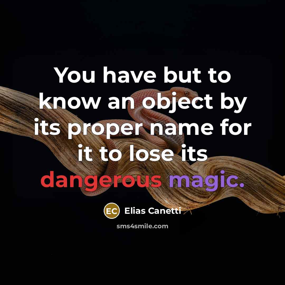“You have but to know an object by its proper name for it to lose its dangerous magic.” quote by Elias Canetti