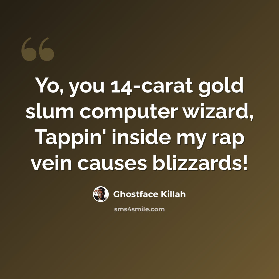 “Yo, you 14-carat gold slum computer wizard, Tappin' inside my rap vein causes blizzards!” quote by Ghostface Killah