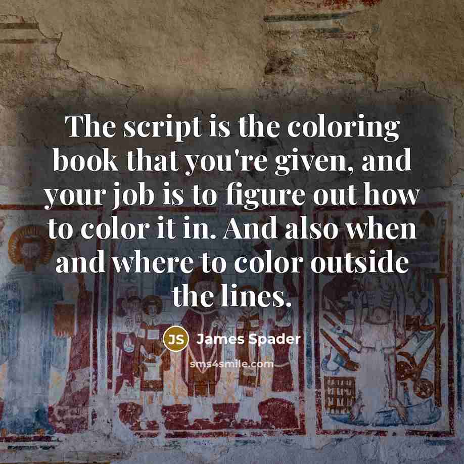 “The script is the coloring book that you're given, and your job is to figure out how to color it in. And also when and where to color outside the lines.” quote by James Spader