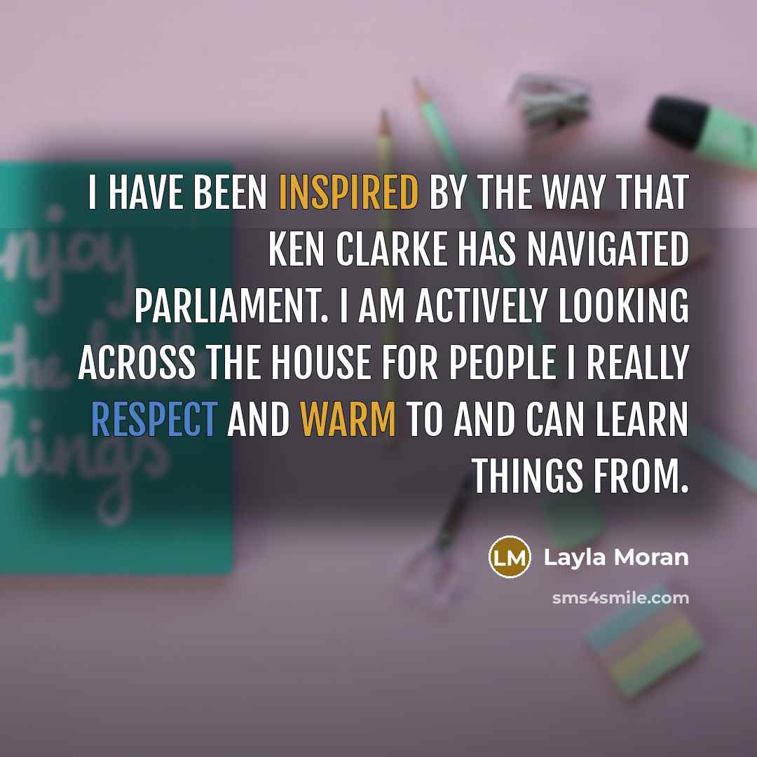 “I have been inspired by the way that Ken Clarke has navigated parliament. I am actively looking across the House for people I really respect and warm to and can learn things from.” quote by Layla Moran