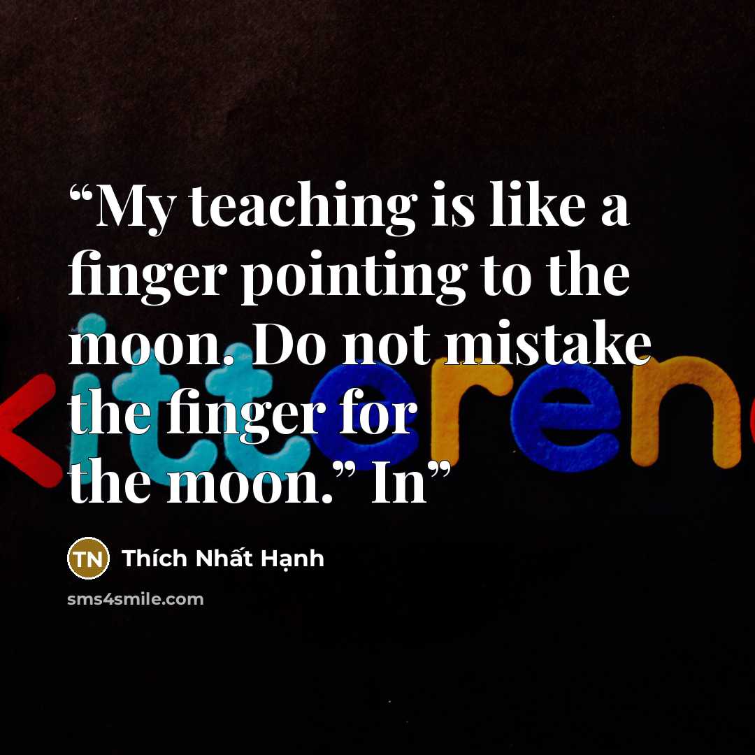 “My teaching is like a finger pointing to the moon. Do not mistake the finger for the moon.” In” quote by Thich Nhat Hanh