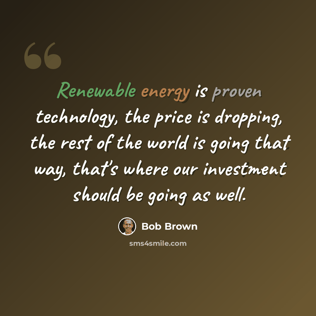 “Renewable energy is proven technology, the price is dropping, the rest of the world is going that way, that's where our investment should be going as well.” quote by Bob Brown