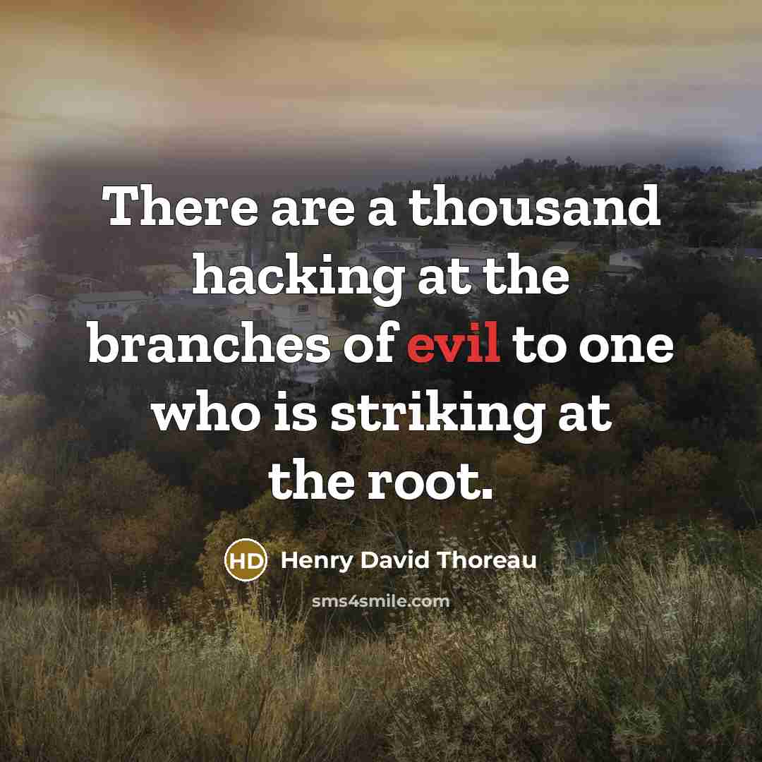 “There are a thousand hacking at the branches of evil to one who is striking at the root.” quote by Henry David Thoreau