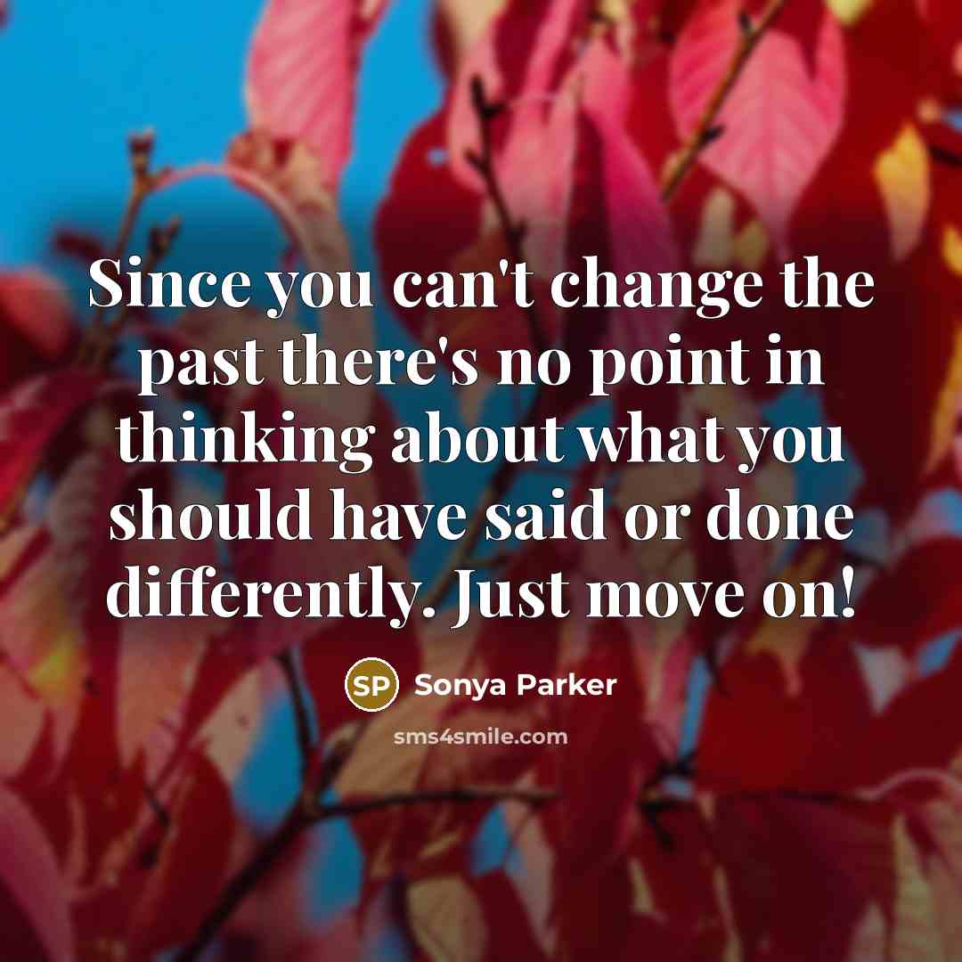 “Since you can't change the past there's no point in thinking about what you should have said or done differently. Just move on!” quote by Sonya Parker