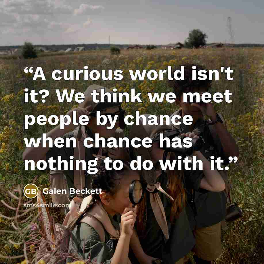 “A curious world isn't it? We think we meet people by chance when chance has nothing to do with it.” quote by Galen Beckett