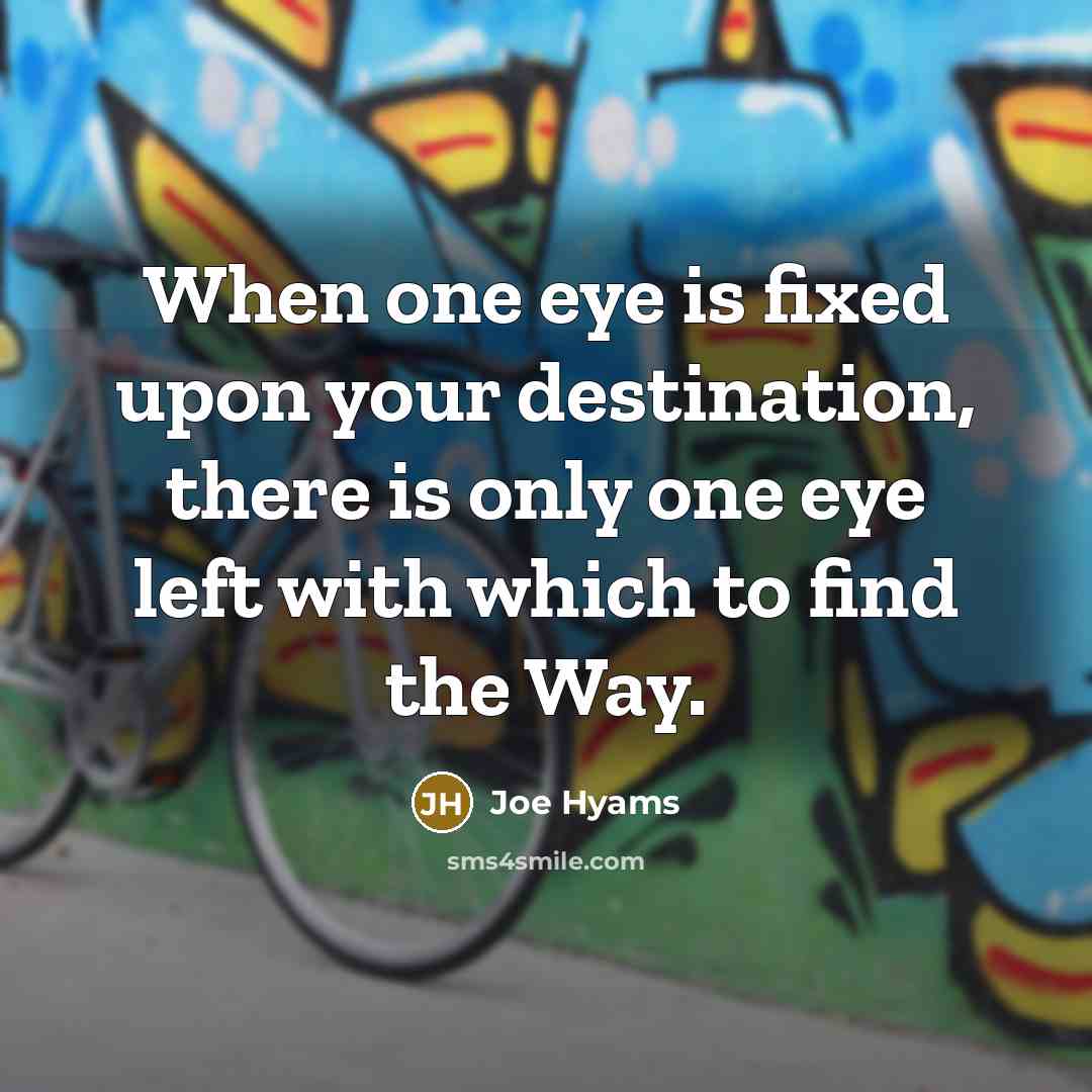 “When one eye is fixed upon your destination, there is only one eye left with which to find the Way.” quote by Joe Hyams