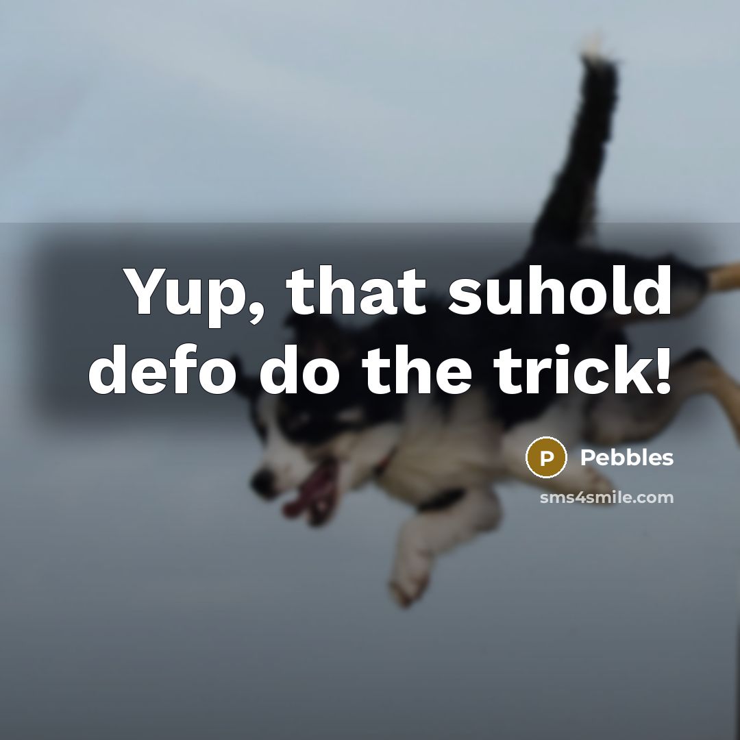 “Yup, that suhold defo do the trick!” quote by Pebbles