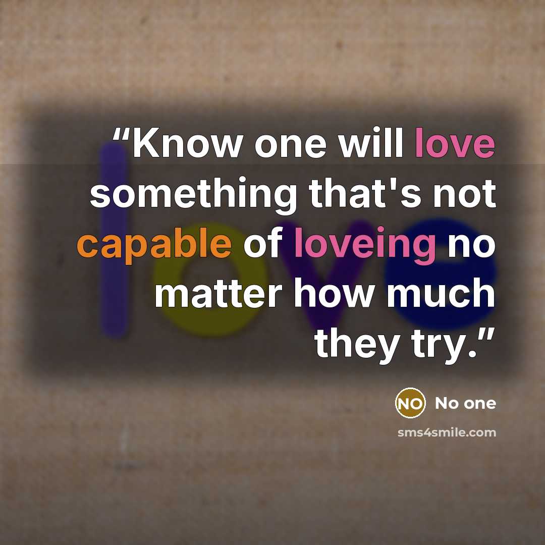“Know one will love something that's not capable of loveing no matter how much they try.” quote by No One