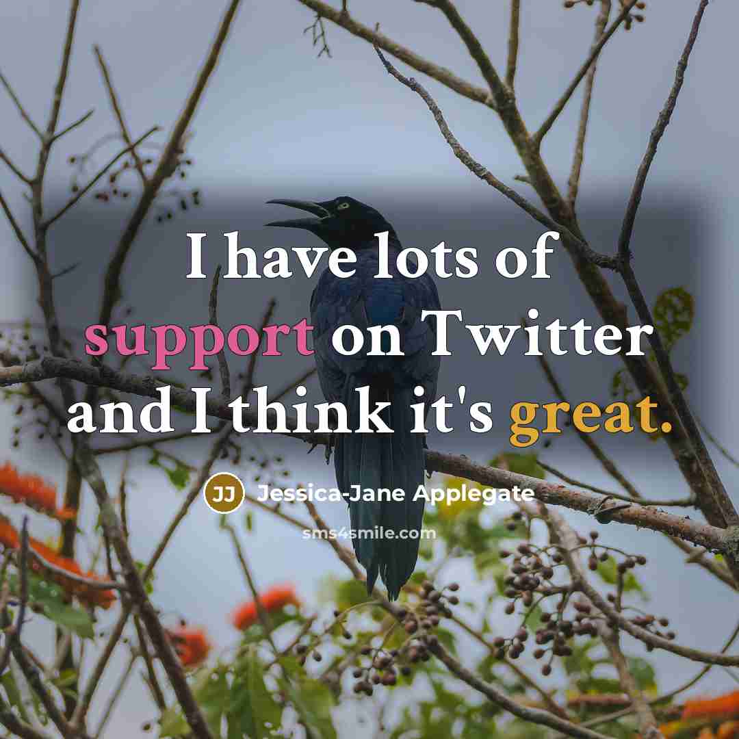 “I have lots of support on Twitter and I think it's great.” quote by Jessica-Jane Applegate